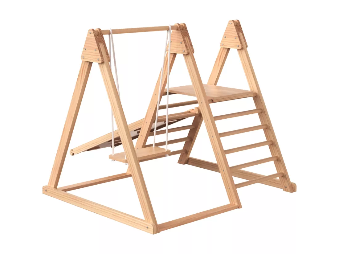 Aire de jeux en bois 3 en 1 pour enfants - Avec toboggan, balançoire, échelle - En pin massif