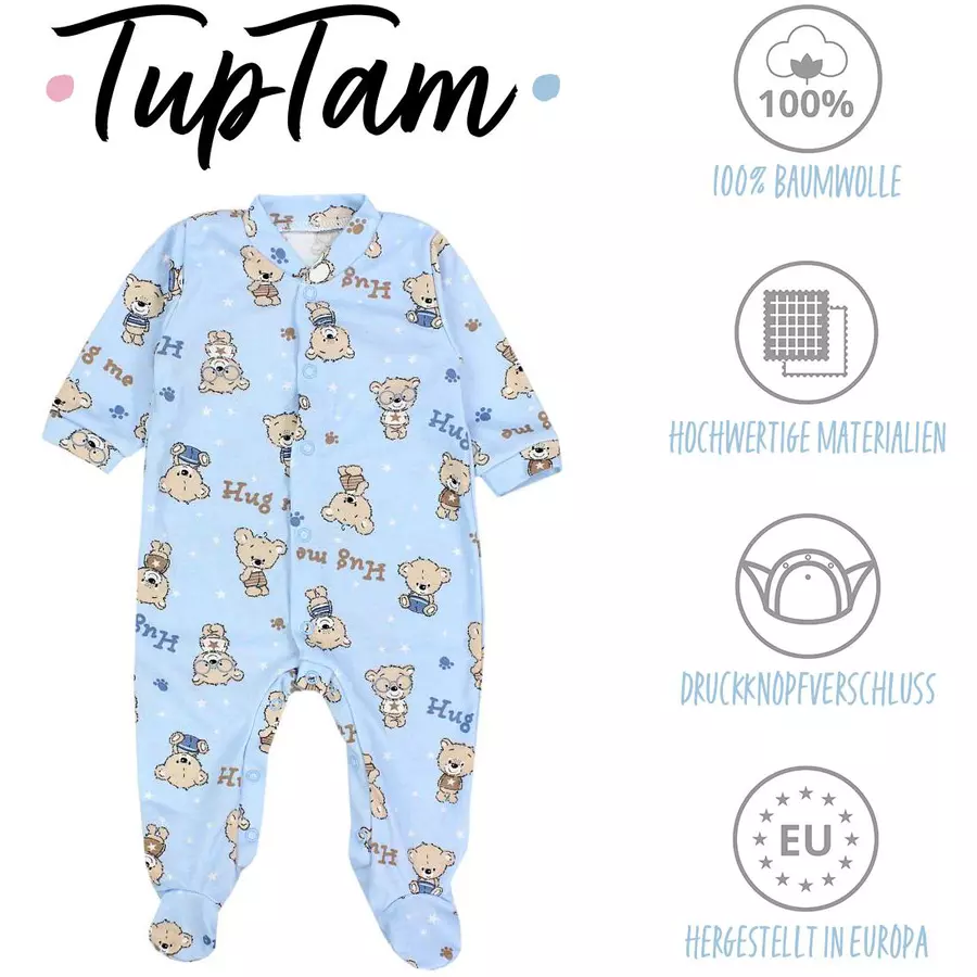 TupTam Baby Jungen Schlafstrampler mit Fuß 3er Pack blauweiß