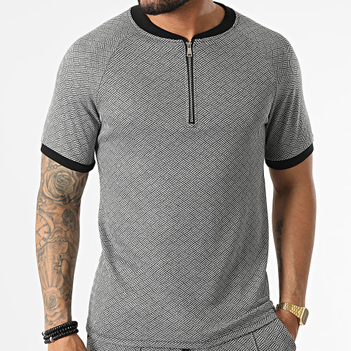 Ensemble Tee Shirt Col Zippé Short Jogging C5840-C8150 Gris