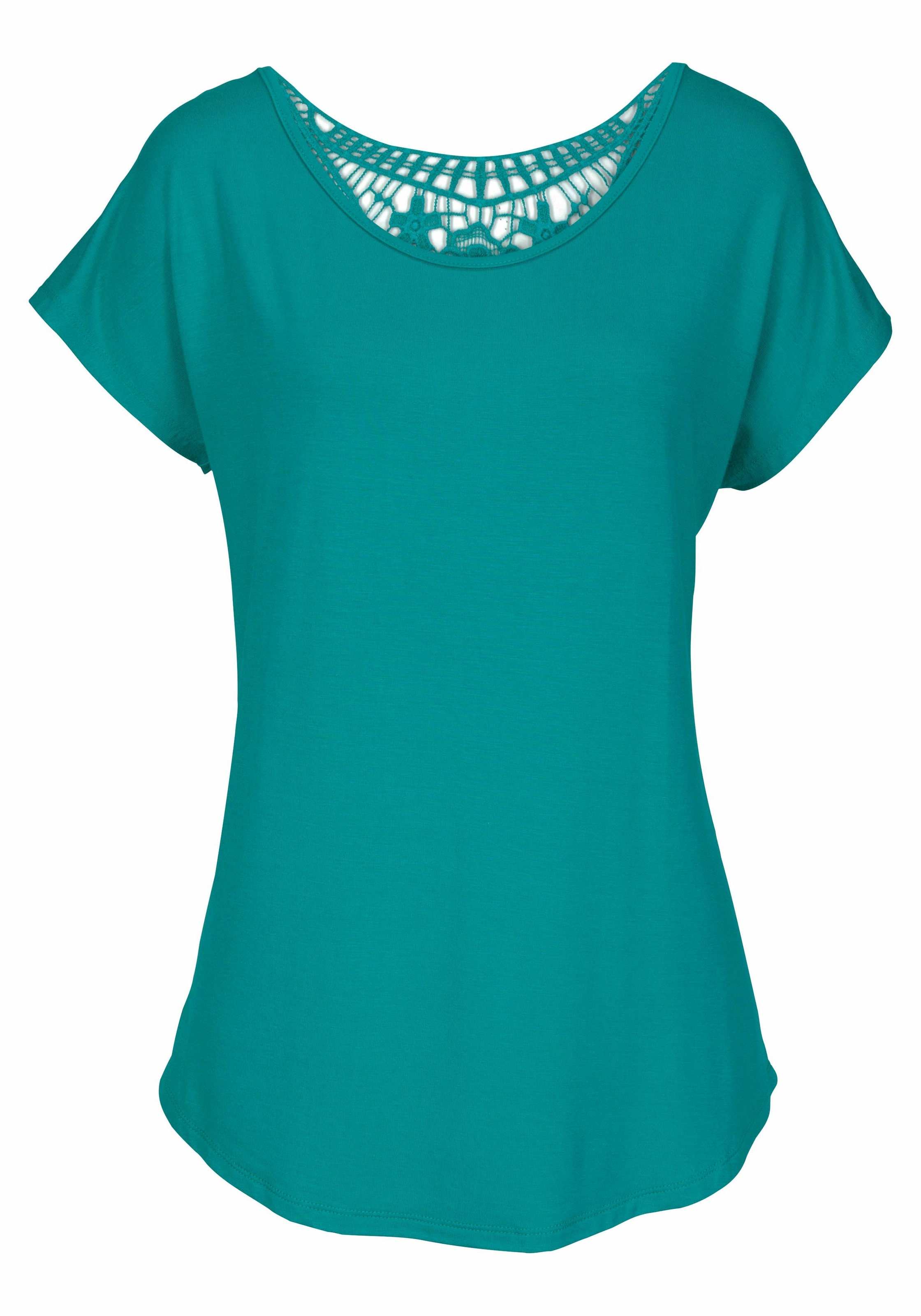 LASCANA Strandshirt mit Spitzeneinsatz, T-Shirt, lockere Passform, casual-chic