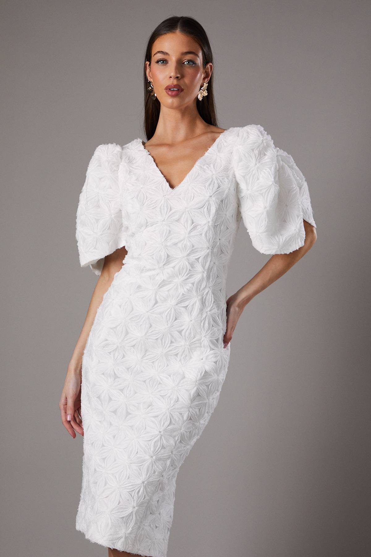 Coast Robe Crayon Florale à Manches Plissées