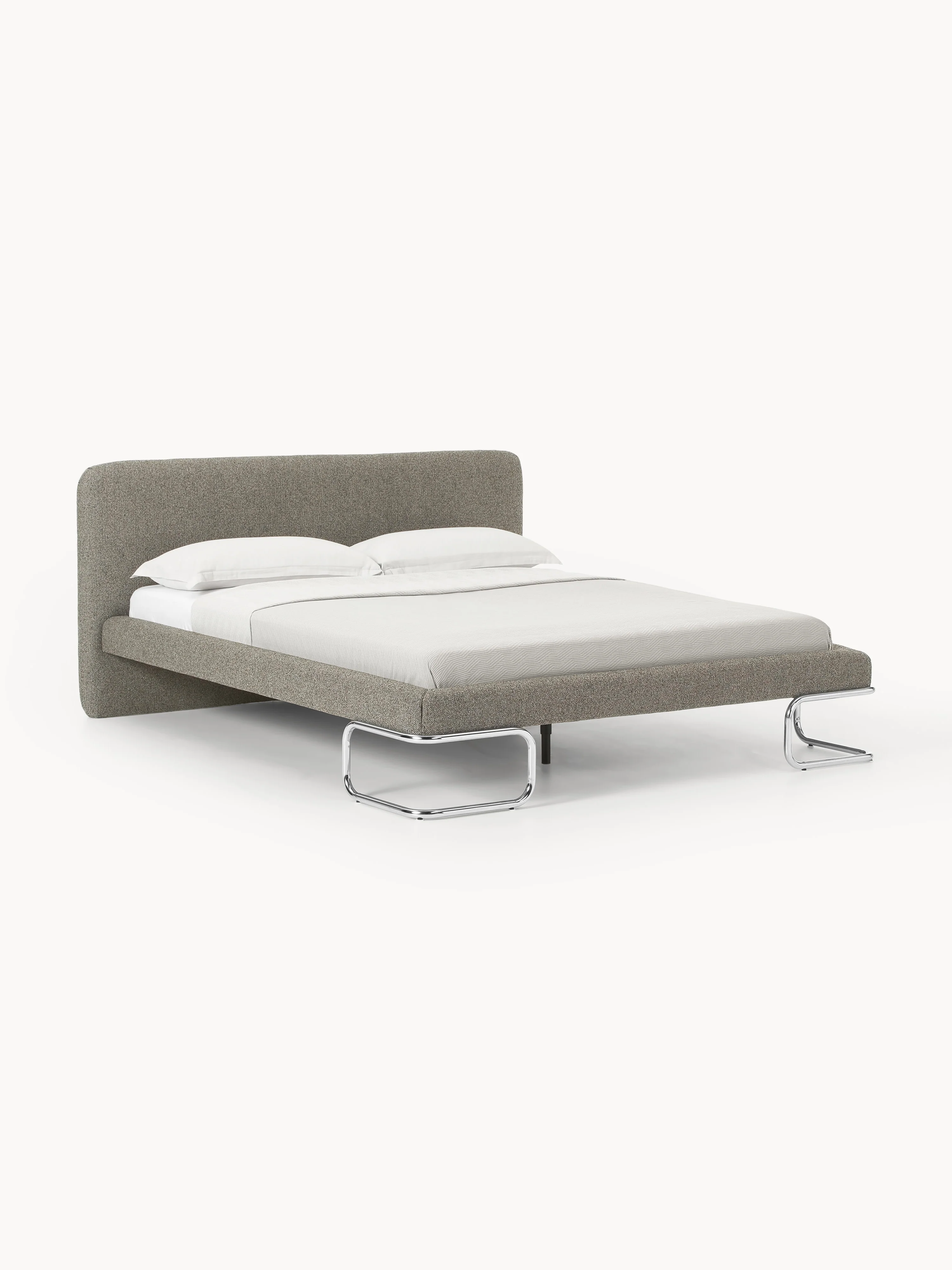 Bouclé gestoffeerd bed Olina met metalen poten
