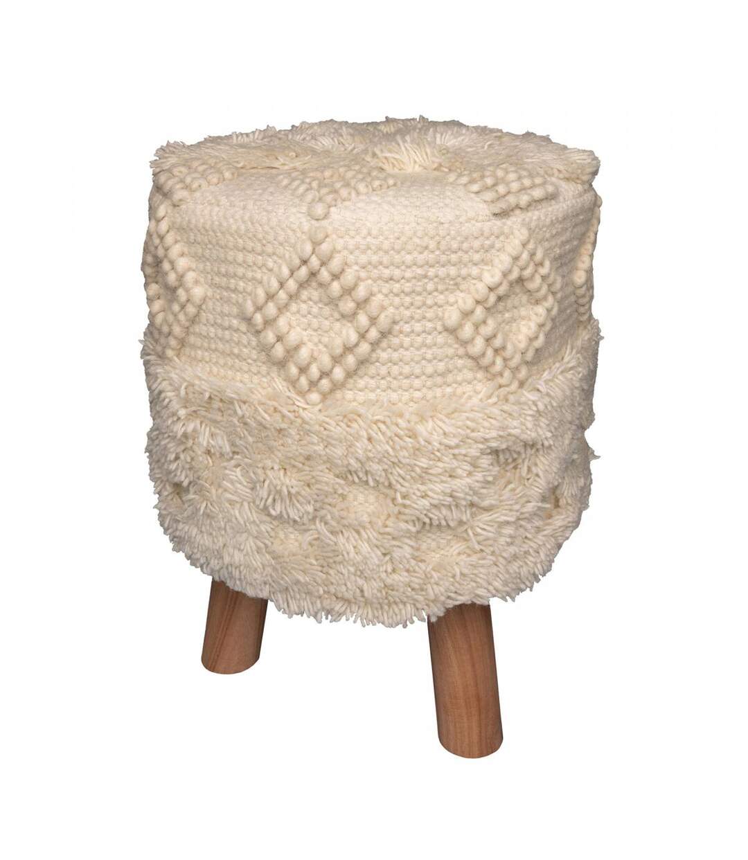 Tabouret fait main ZAFI Crème 35x35 en laine idéal pour une salle à manger