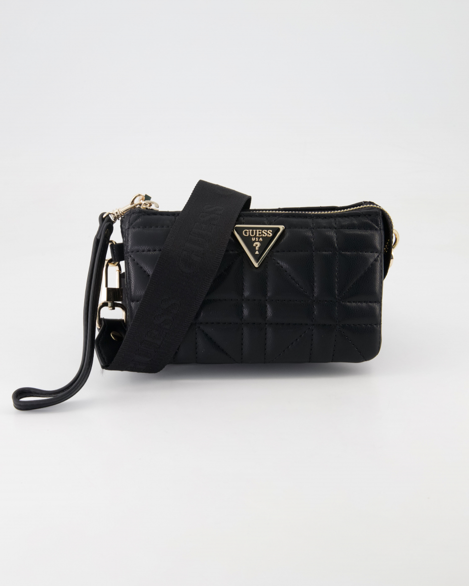 Guess Latona Mini TRI Cprmnt Top Zip Umhängetasche in Schwarz