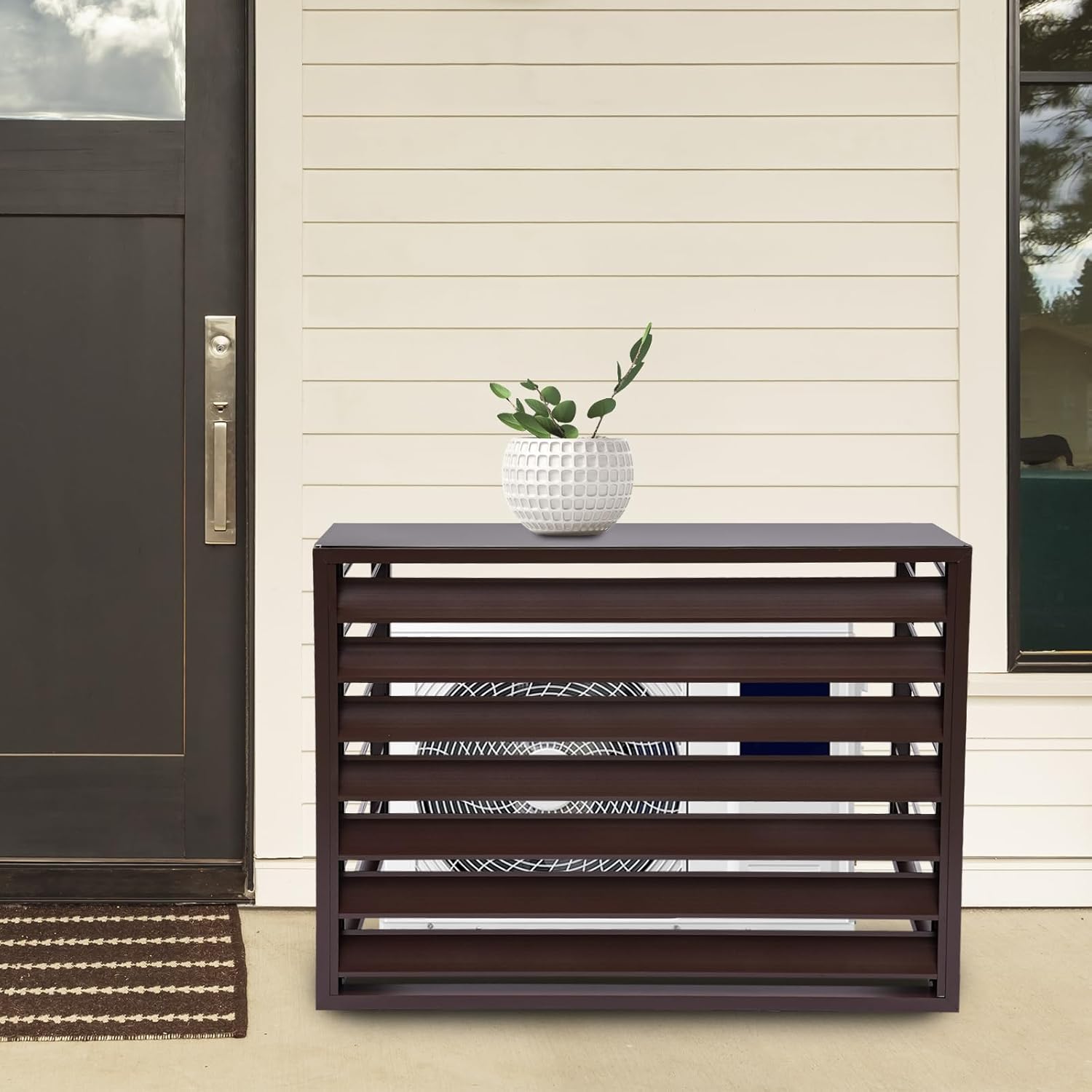 Klimaanlage Abdeckung, 110 x 60 x 80 cm, Wärmepumpe Verkleidung, Abdeckung Klimaanlage Außengerät, Schutz für Außengerät (Kaffeefarben)