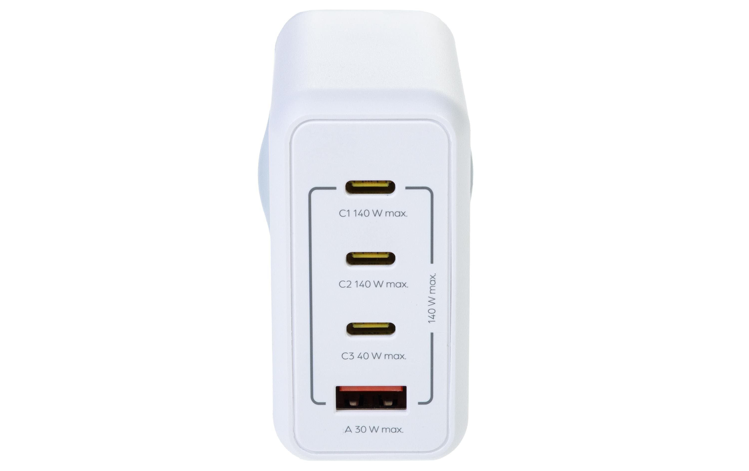 USB-Wandladegerät Quad 3C1A 140 W GaN WeissLadeadapter mit drei USB-C-Ports und einem USB-A-Port