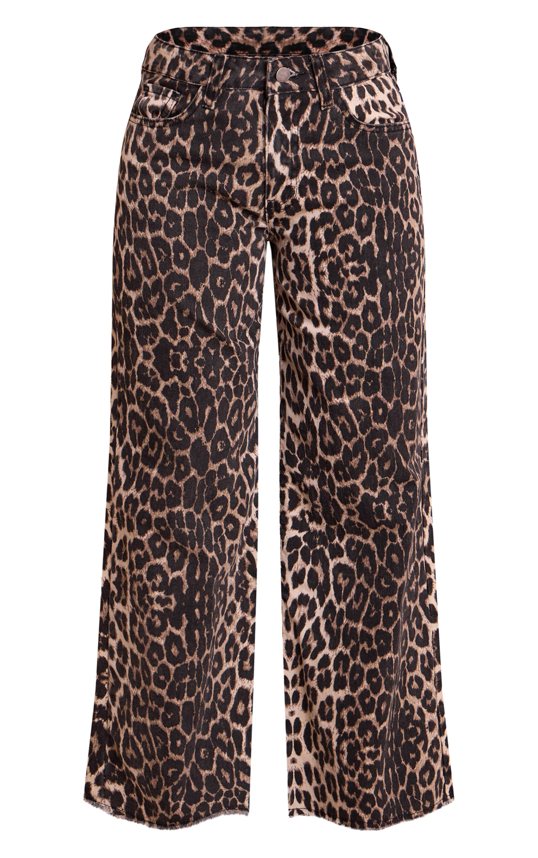 Marron Jean Petite Taille Large En Denim Imprimé Léopard