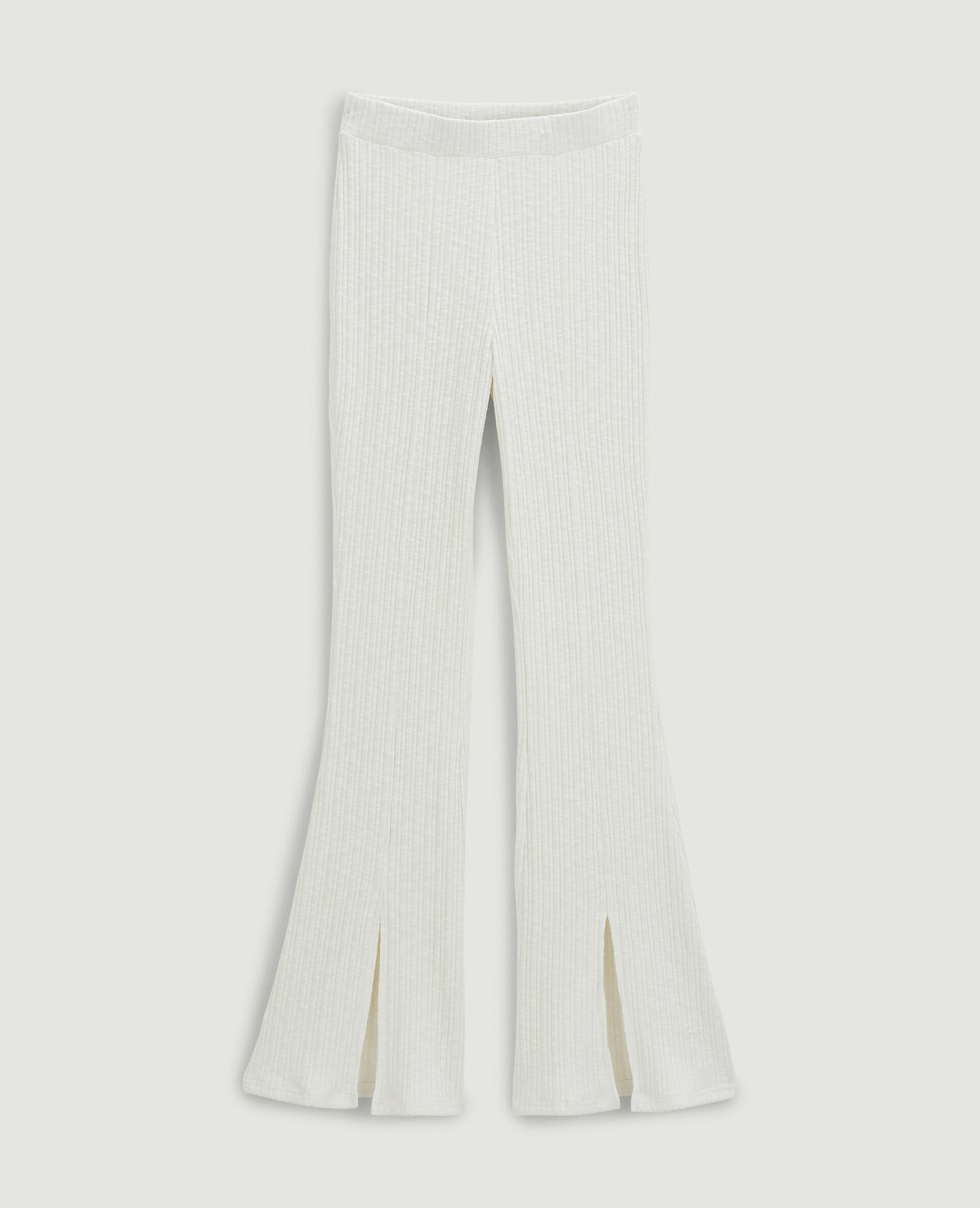 Pantalon flare en maille côtelée - Écru