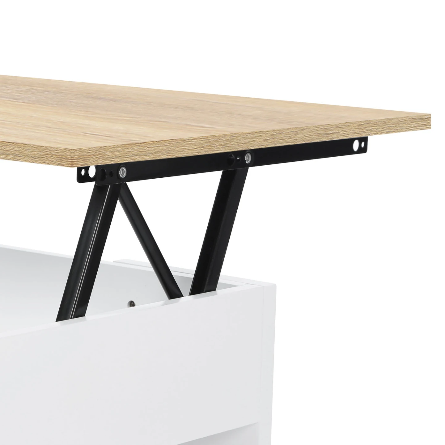 Table basse plateau relevable rectangulaire TARA bois blanc et imitation hêtre