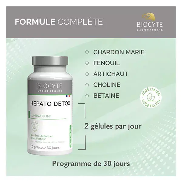 Biocyte Hepato Detox Bien-être Foie Chardon Marie Fenouil Artichaut 60 gélules