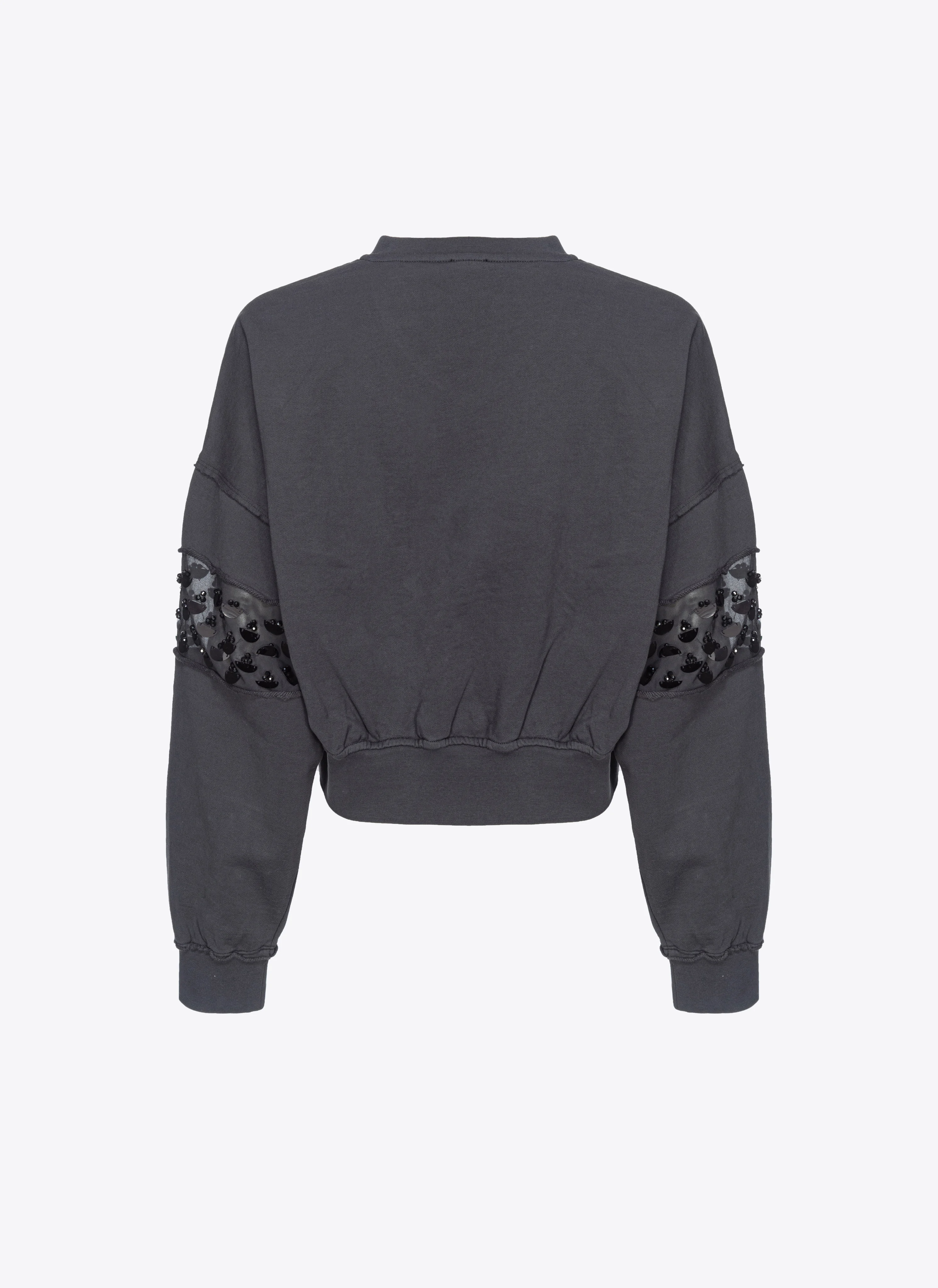 Sweat-shirt court brodé à la main | Noir