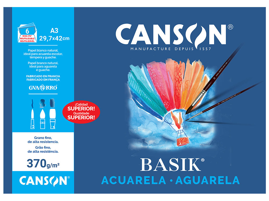 BLOCO DE PAPEL DE AGUARELA A3 CANSON 370G 6 FOLHAS