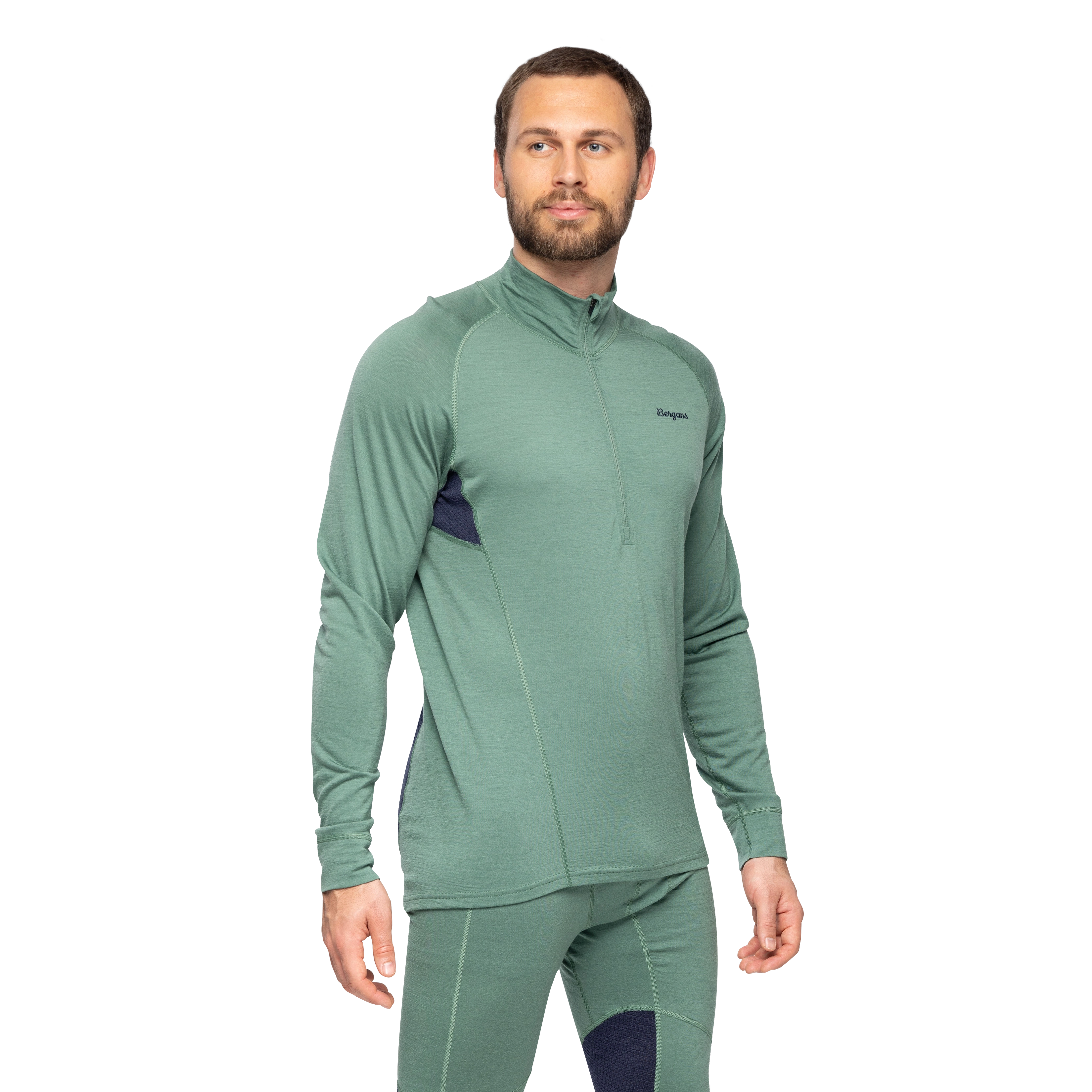 Inner:Pure Merino Half Zip Men Dark Jade Green / Navy Blue