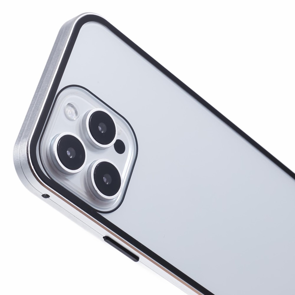 iPhone 16 Pro Max Magnetische Alu Schutzhülle mit Panzer Glas Backcover   Displayschutz (Magnet-Technologie) - Silber