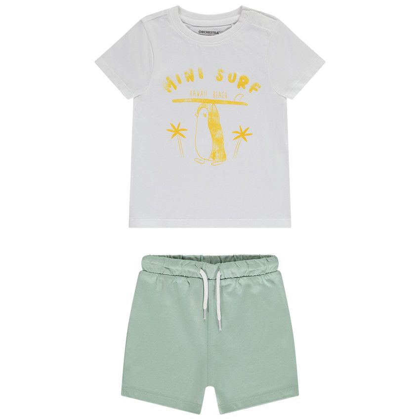 Ensemble t-shirt fantaisie + short uni pour bébé garçon - Vert