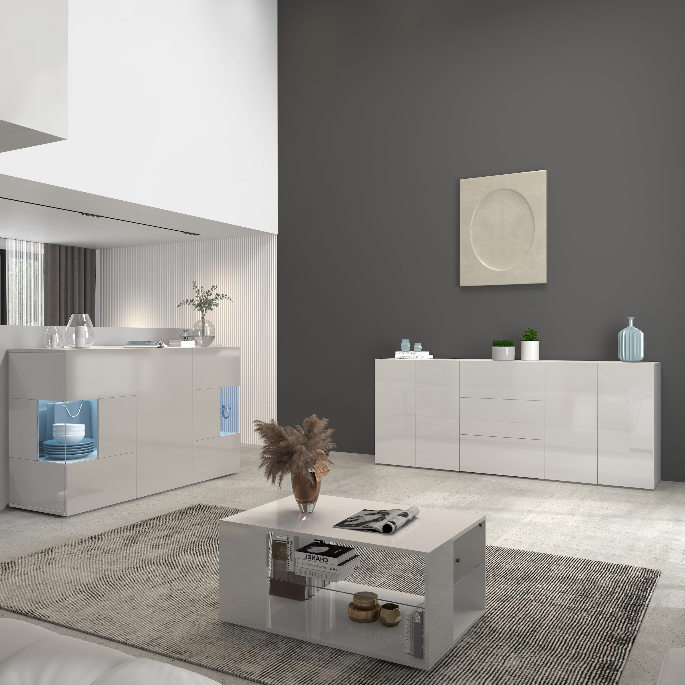 INOSIGN Sideboard »Egypt, Kommode, Schrank, Kredenz,  grifflos« 4 Türen, 3 Schubkästen mit Push-To-Open Funktion, Hochglanz Breite 200