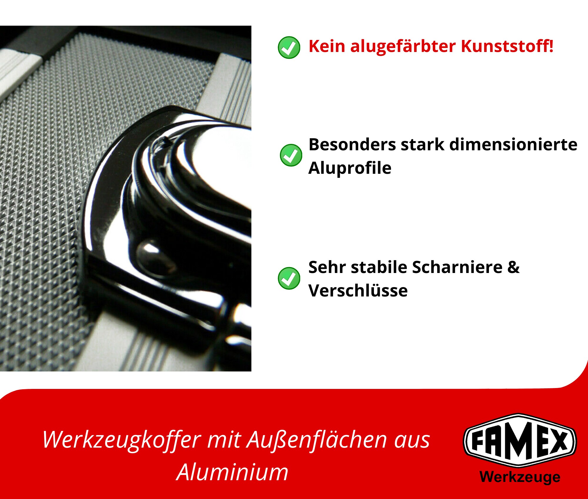 FAMEX 700-L Alu Werkzeugkoffer (leer) mit 2 Paletten mit 56 Einstecktaschen