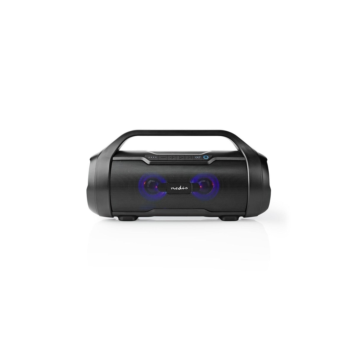 Nedis Bluetooth® Party Boombox | 6 timer | 2.0 | 120 W | Media avspilling: AUX / Micro SD / USB | IPX5 | Linkable | Bære håndtak | Party lys | Sort