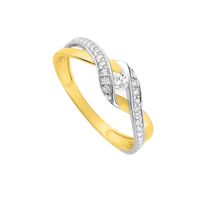 Bague Femme - bicolore - Oxyde de zirconium - Or 9 Carats