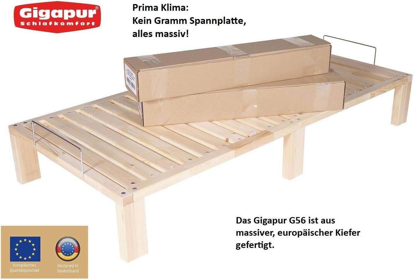 Kiefer massiv Holzbett G56, naturbelassen, mit Standardfuß 25 cm Höhe, inkl. Lattenrost und Matratzenbügeln, Liegefläche 280x200 cm Best. aus 2X 90 x 200 cm, 1x 100 x 200 cm