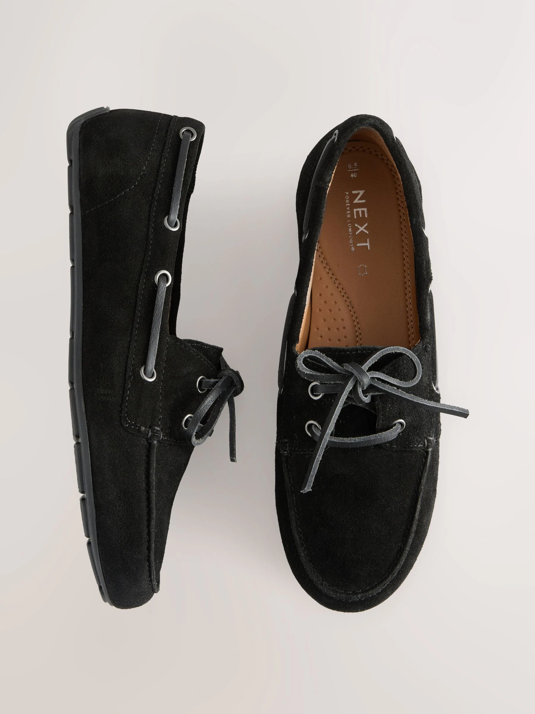 Zwart - Leren bootschoenen met ronde neus