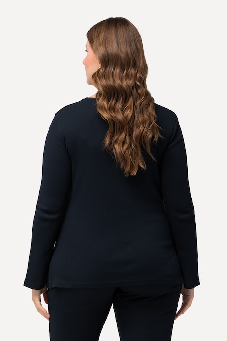 Bellieva Longshirt, Rippjersey, Ausschnitt mit Bindeband, Stilfunktion, Langarm
