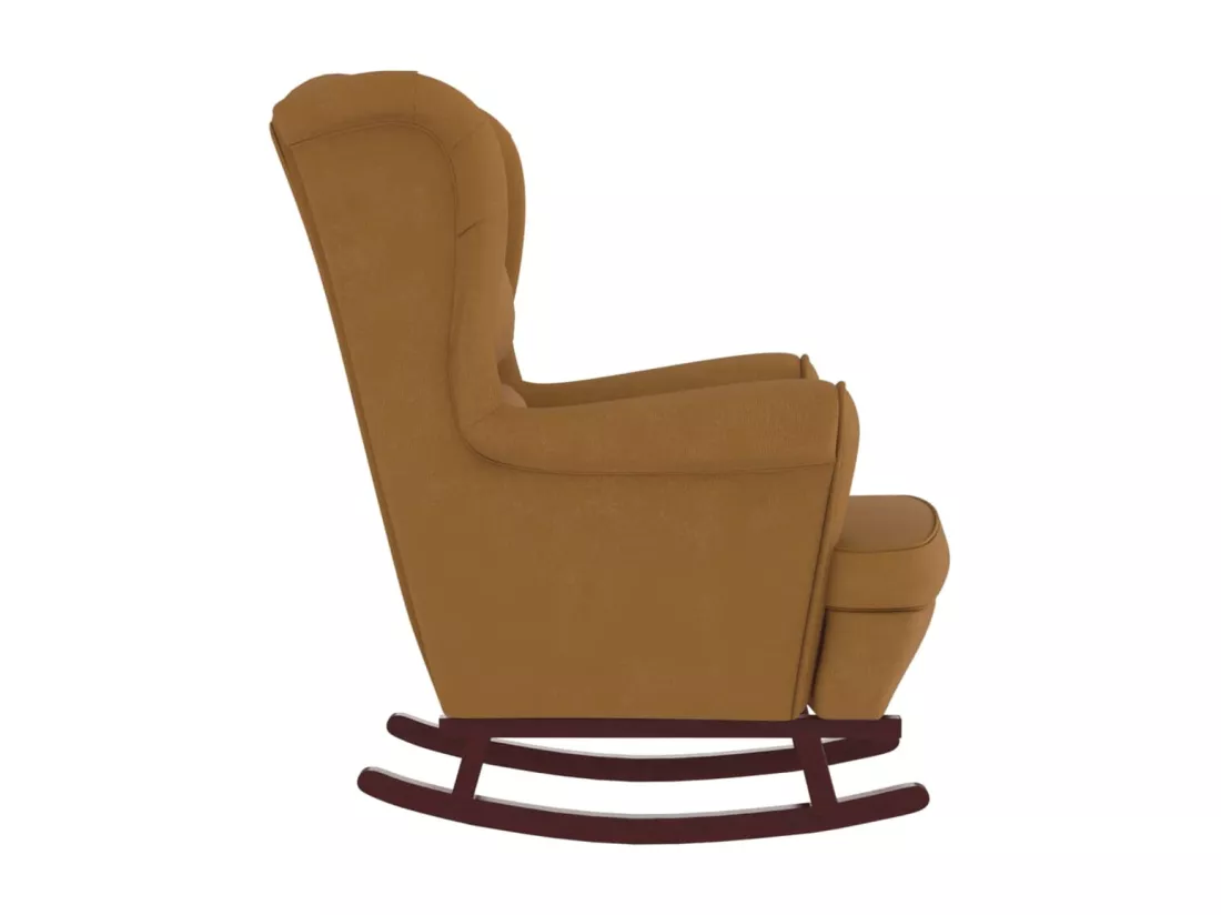 Chaise à bascule avec pieds en bois et tabouret Marron Velours