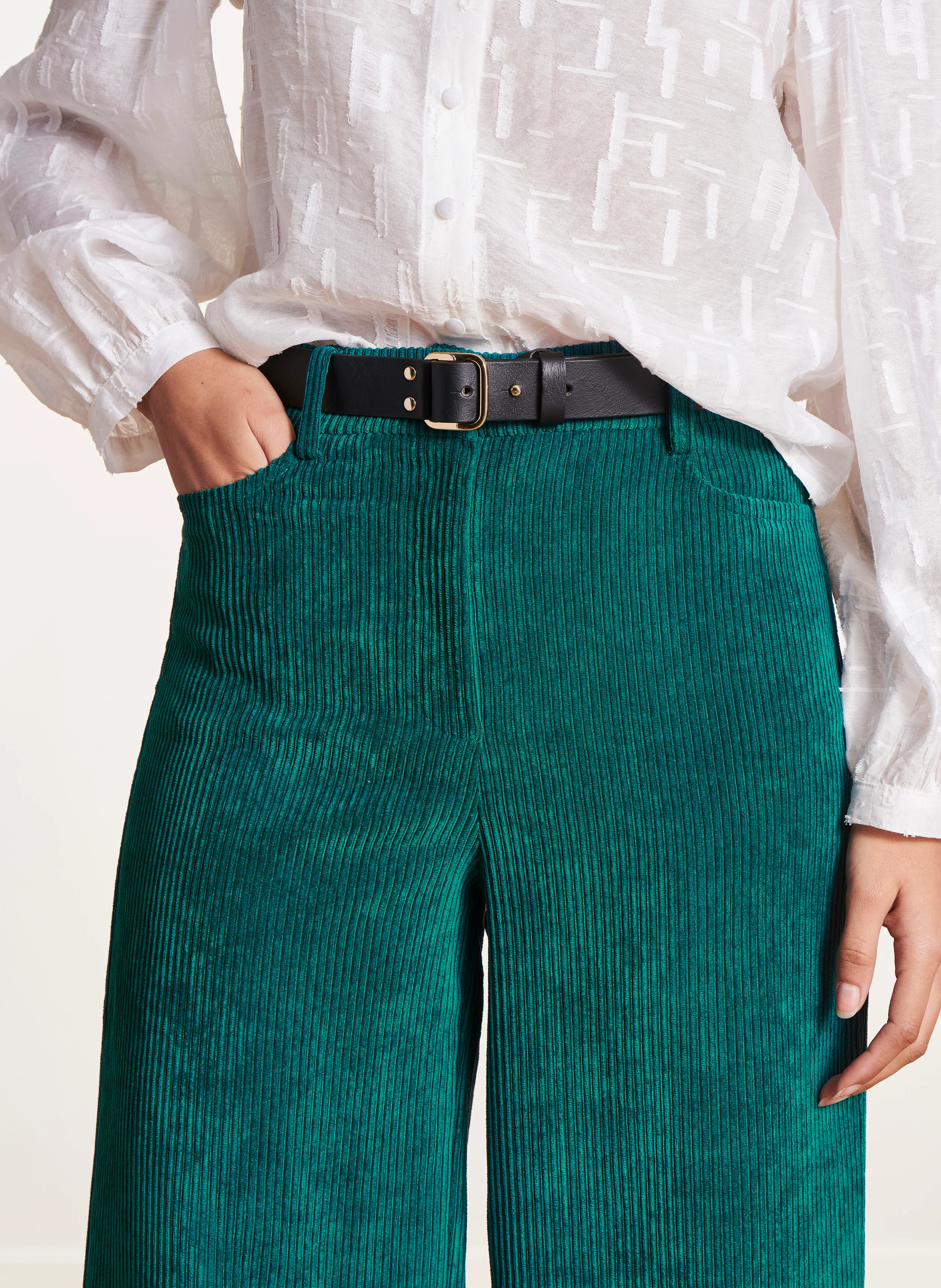 Pantalon large côtelé | Bleu
