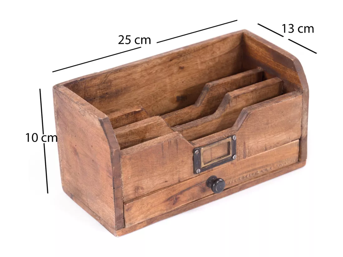 ORGANISATEUR DE BUREAU Juna Bois massif en acajou, 3 compartiments avec tiroir couleurs naturelles