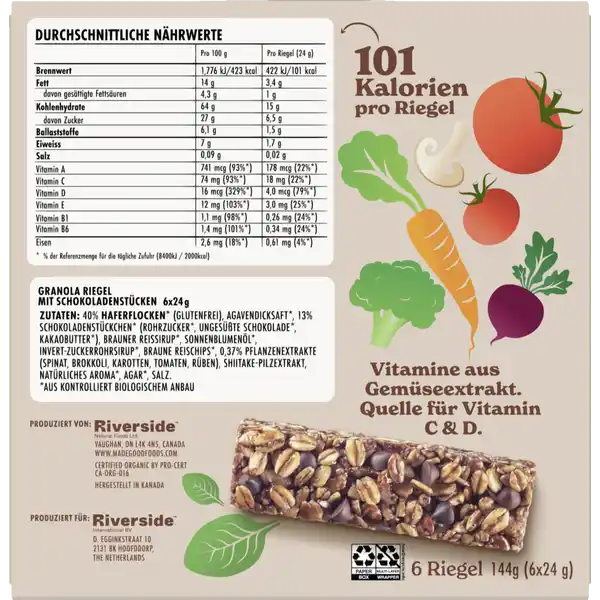 Bio Chocolate Chip Granola Riegel