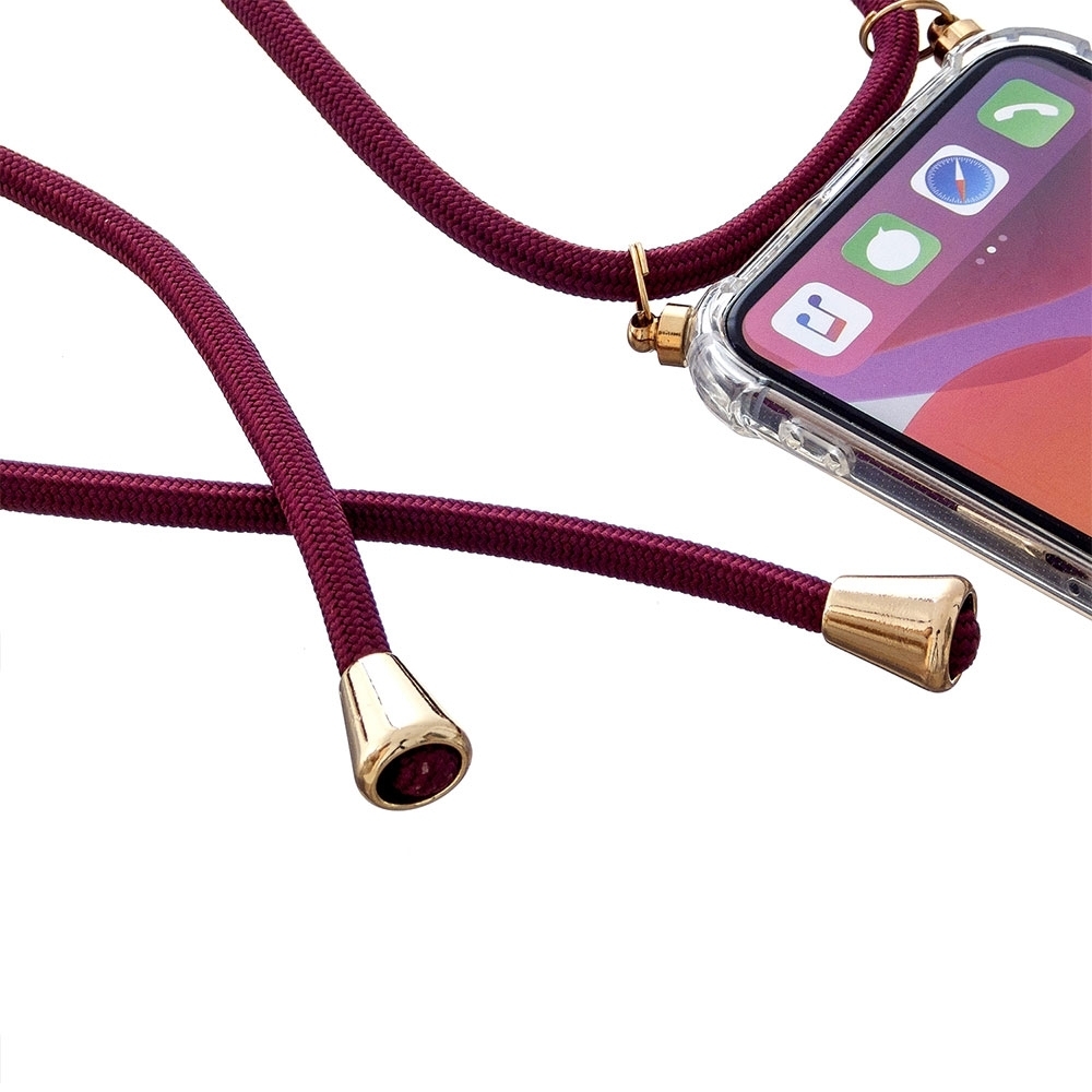 iPhone 12 / iPhone 12 Pro Necklace Gummi Hülle Air Cushion Fallschutz   Handykette (150cm) - Dunkelrot / Gold