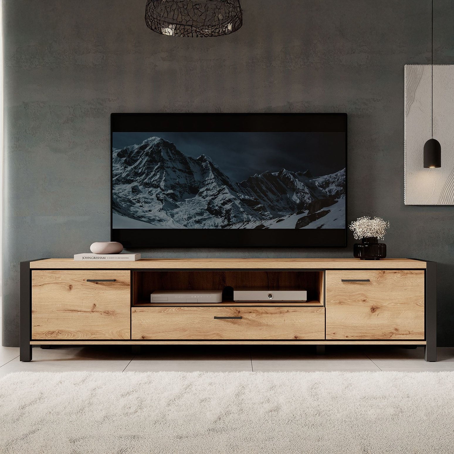 Acapulco - TV-Meubel - Eiken/zwart - 210 cm
