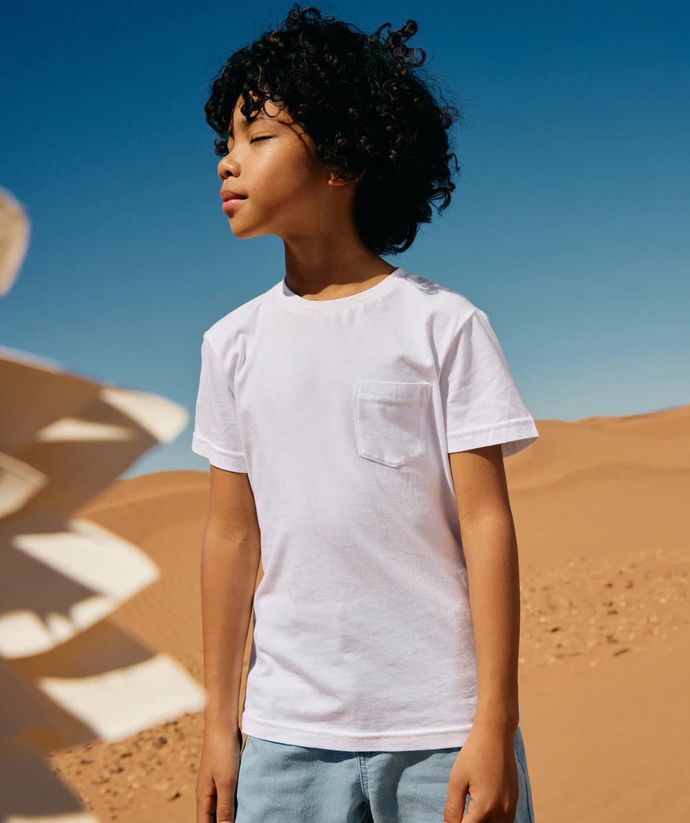 T-SHIRT GARÇON EN COTON BLANC AVEC POCHE