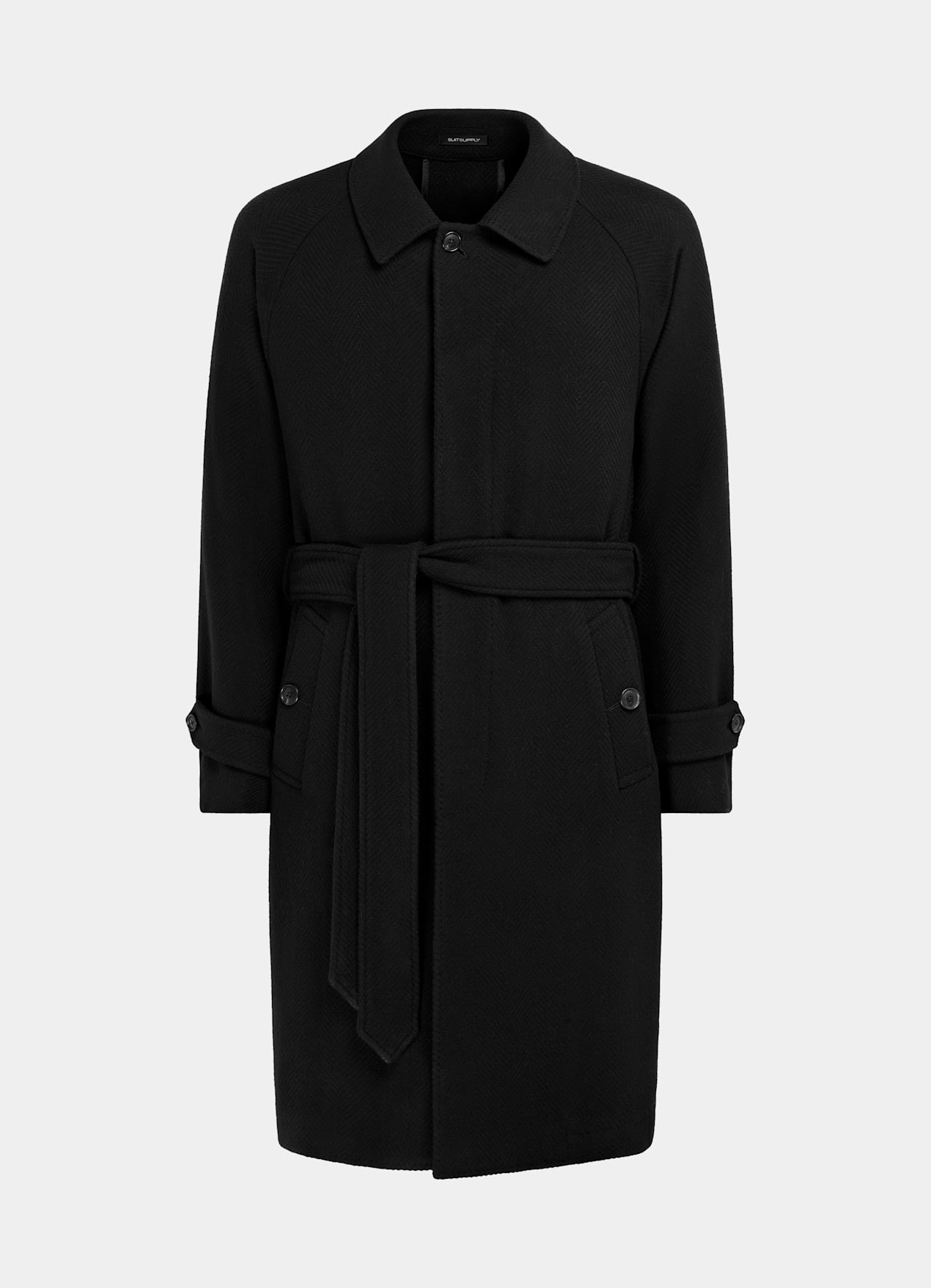 Manteau ceinturé noir à chevrons