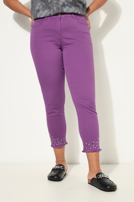7/8-Twillhose, verzierter Fransensaum, 5-Pocket