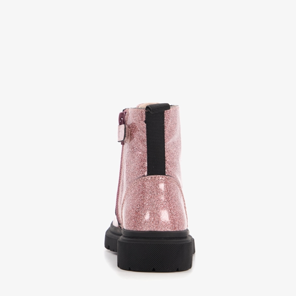 TwoDay leren meisjes veterboots met glitter roze