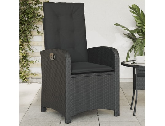 VIDAXL - Chaise inclinable de jardin avec coussins noir résine tress...