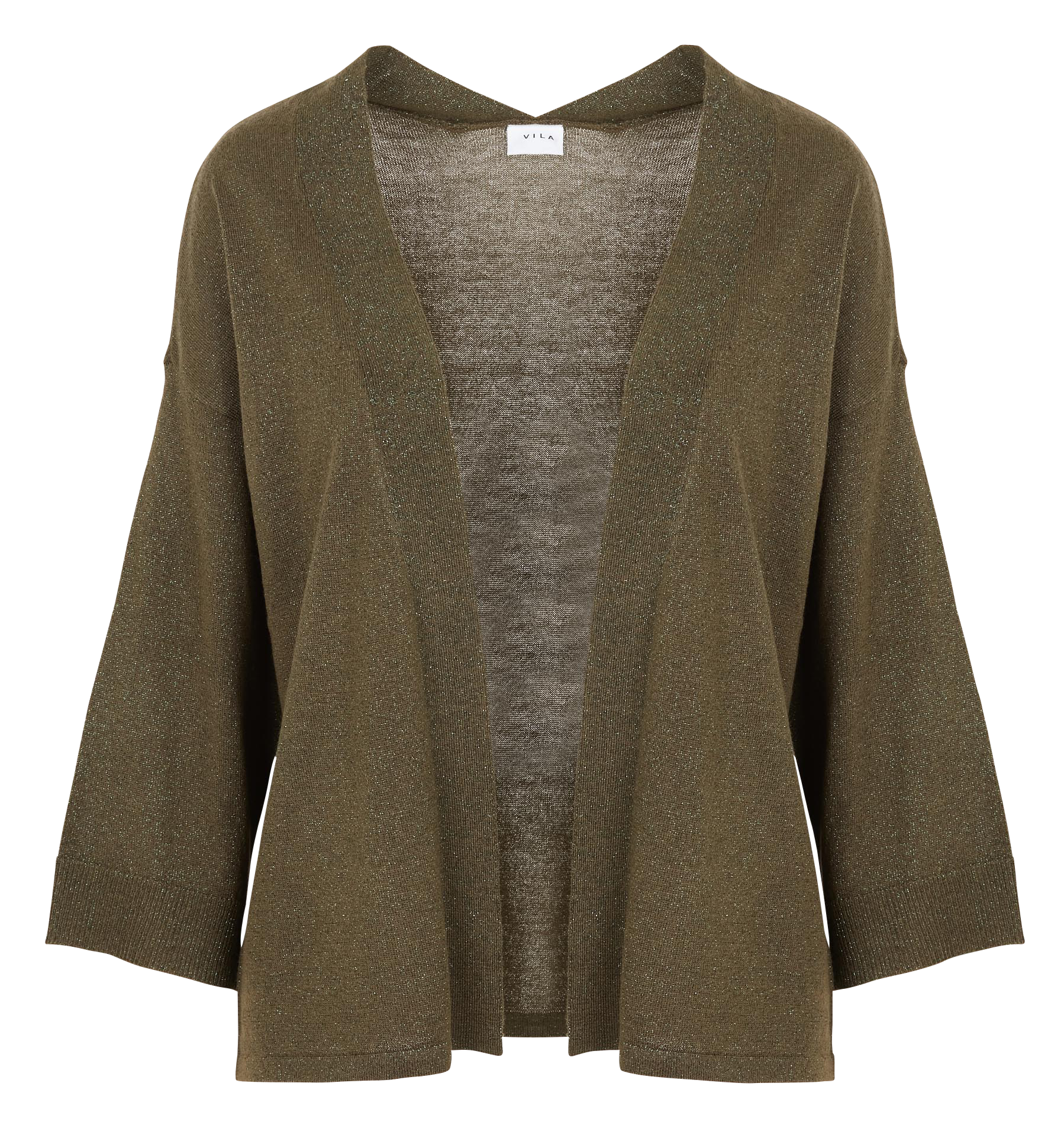 LULLAS - Gilet col v dans le dos aspect brillant| Kaki