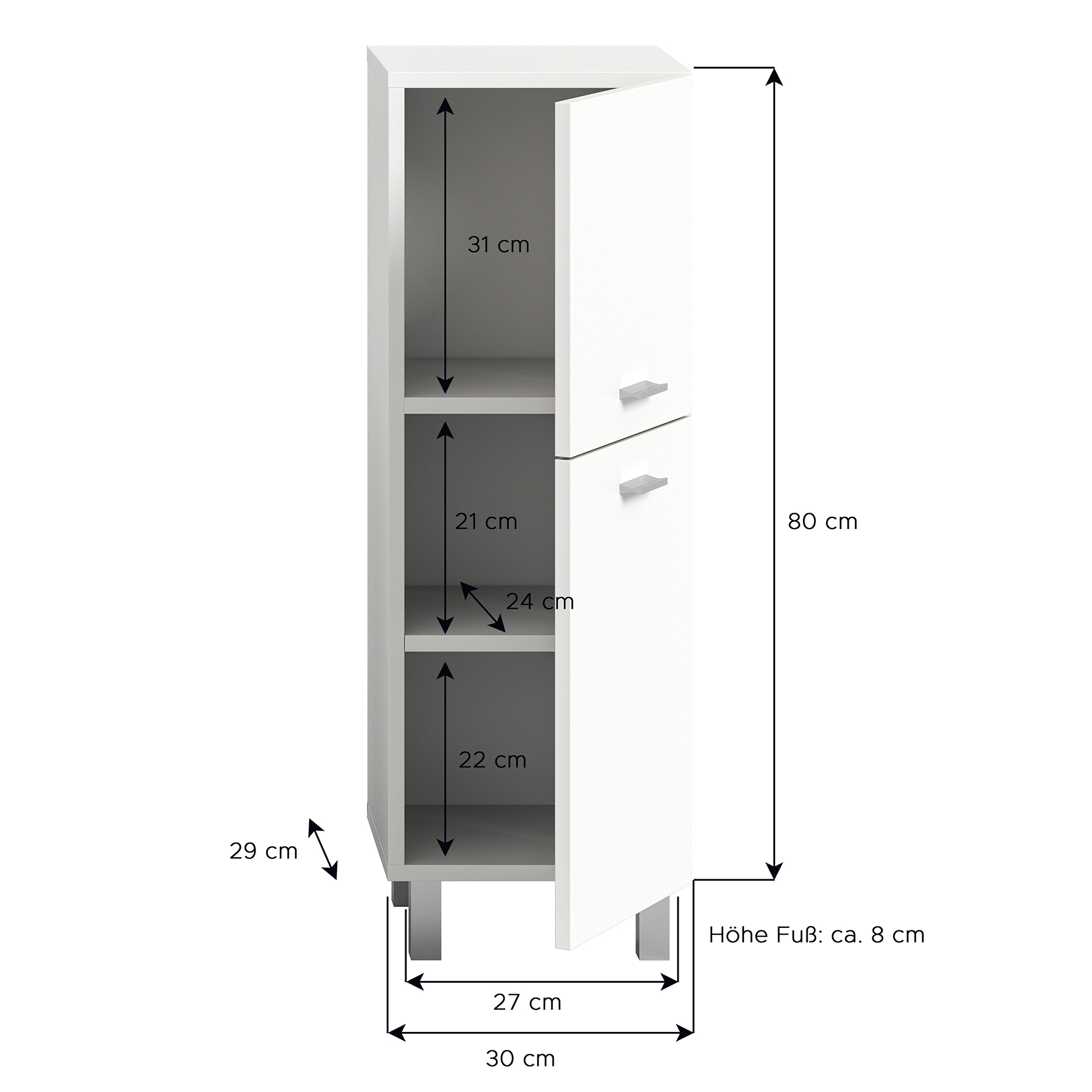 Badschrank BOSTON - weiß - 80 cm hoch