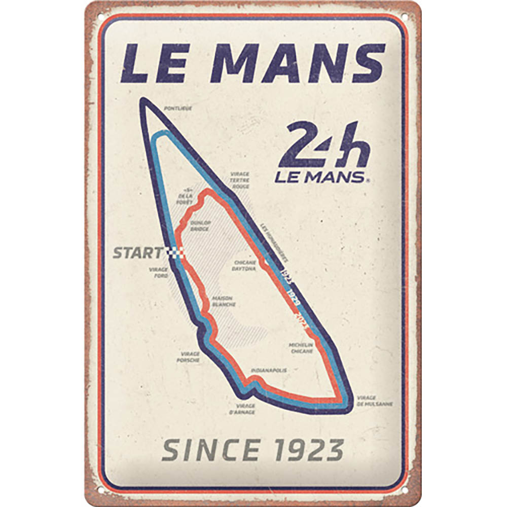 nostalgic art - Plaque Vintage 24h Le Mans - Circuit Beige / Bleu / Rouge