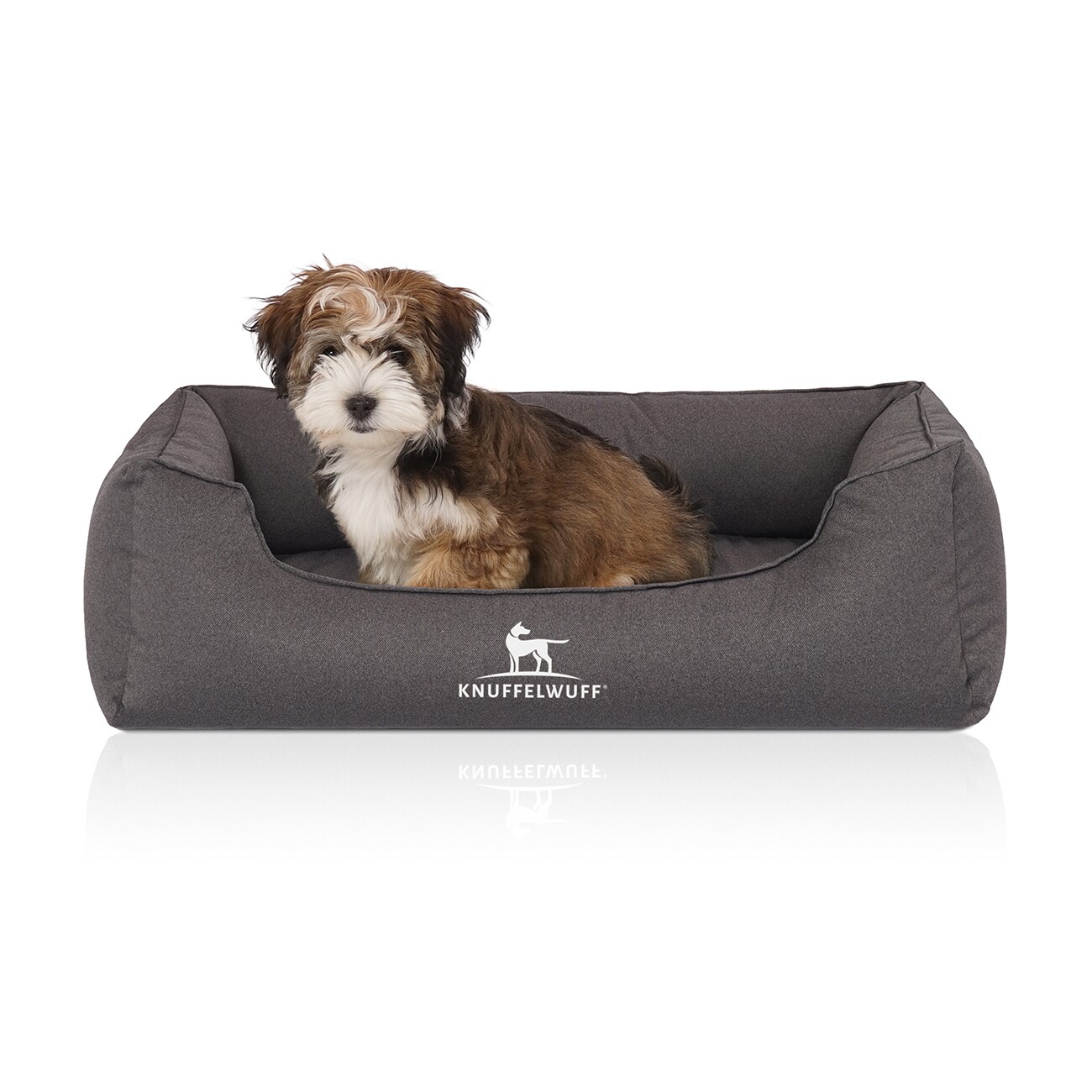 Knuffelwuff Orthopädisches Wasserabweisendes Hundebett Leon aus Velours mit Handwebcharakter anthrazit M-L