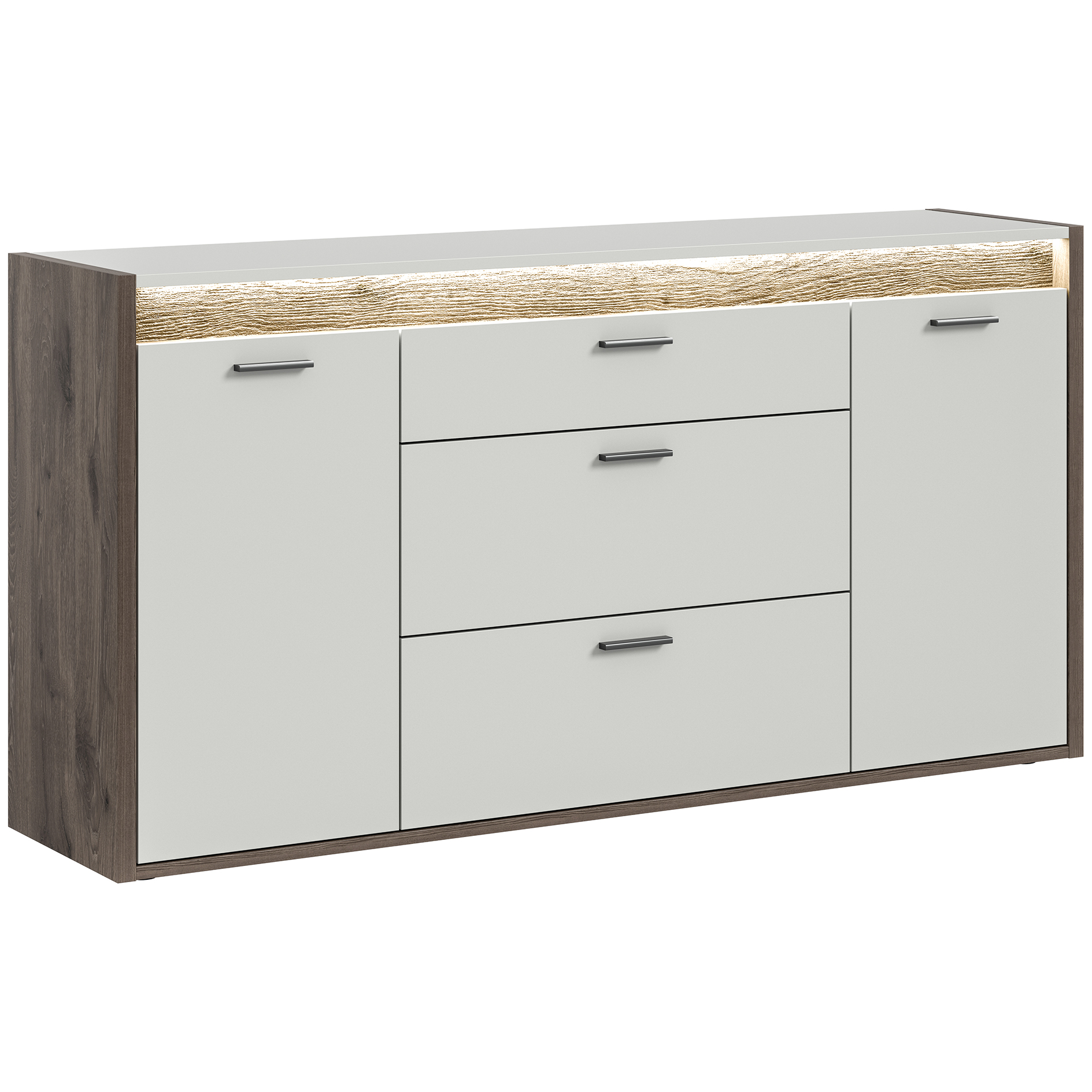 Sideboard FALCONA - hellgrau - Nox Oak - dimmbare Frontbeleuchtung