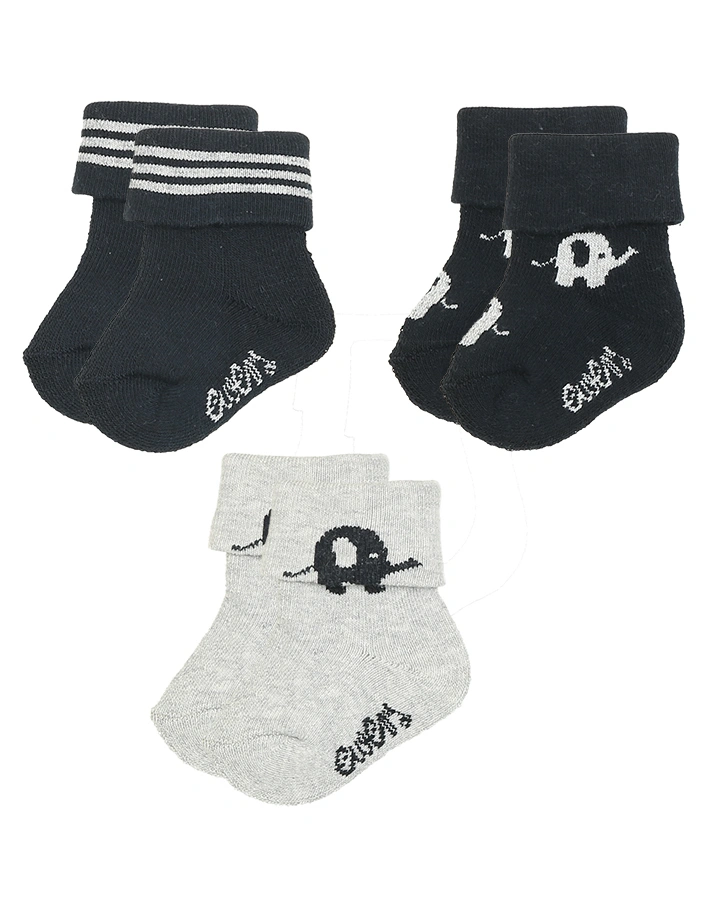 Erstlings-Socken GOTS ELEFANT 6er-Pack in grau/navy