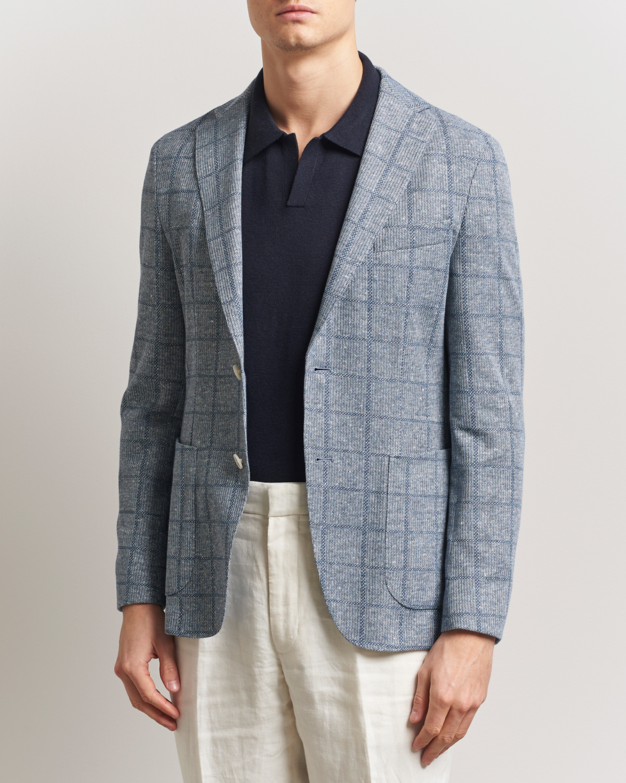 BOSS BLACK Hanry Checked Jersey Patch Pocket Blazer Light Blue