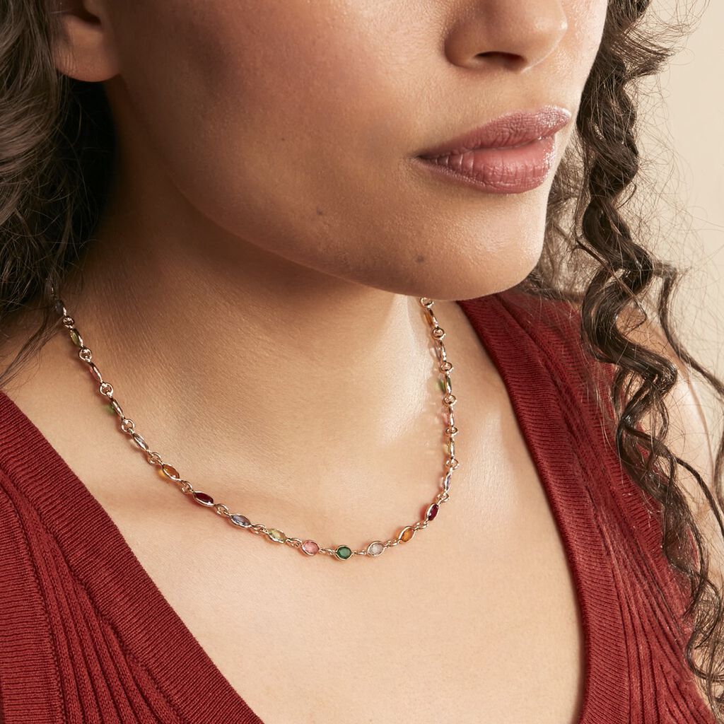 Collier Ilvaae Plaqué Or Jaune Pierre De Synthese