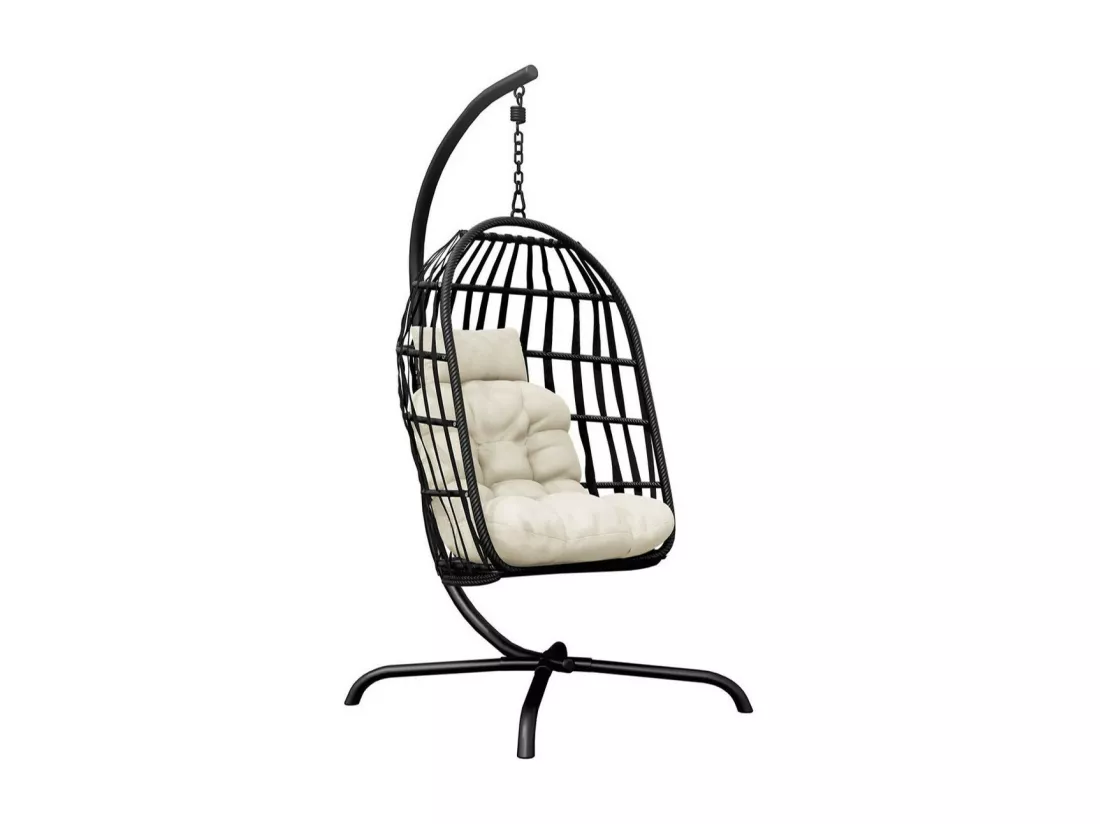 Chaise suspendu Comfivo 316, 200x92x115cm, Crème|Noir, Tapisserie|Métal|Cep plastique