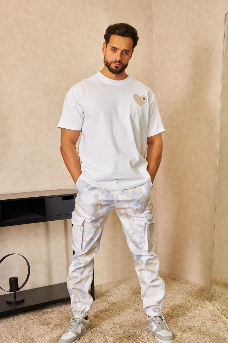 Pantalon de jogging fluide cargo camouflage beige