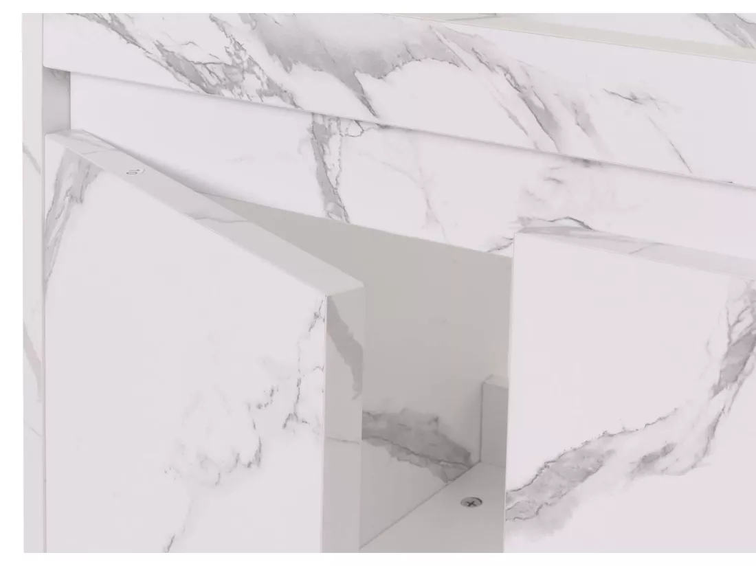 Meuble sous-lavabo MCW-L86, aspect marbre blanc