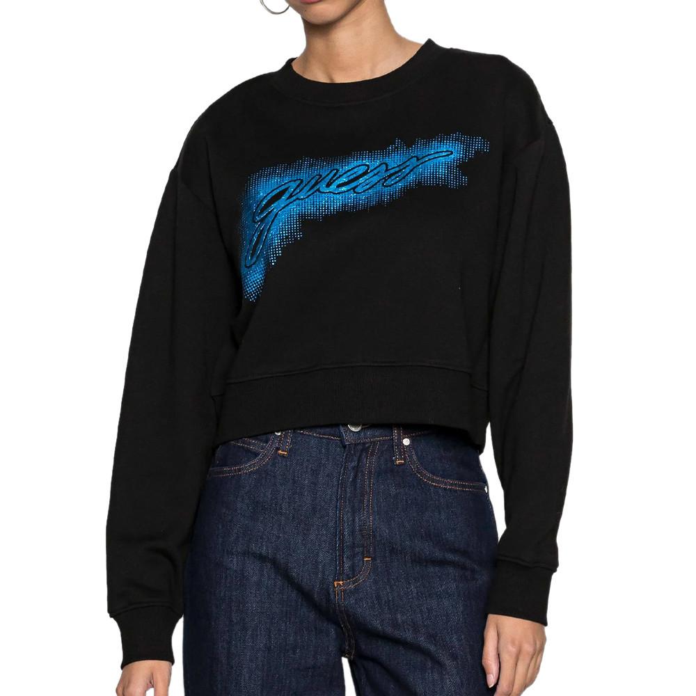 Guess Sweat Noir Femme Guess Logo Crop
