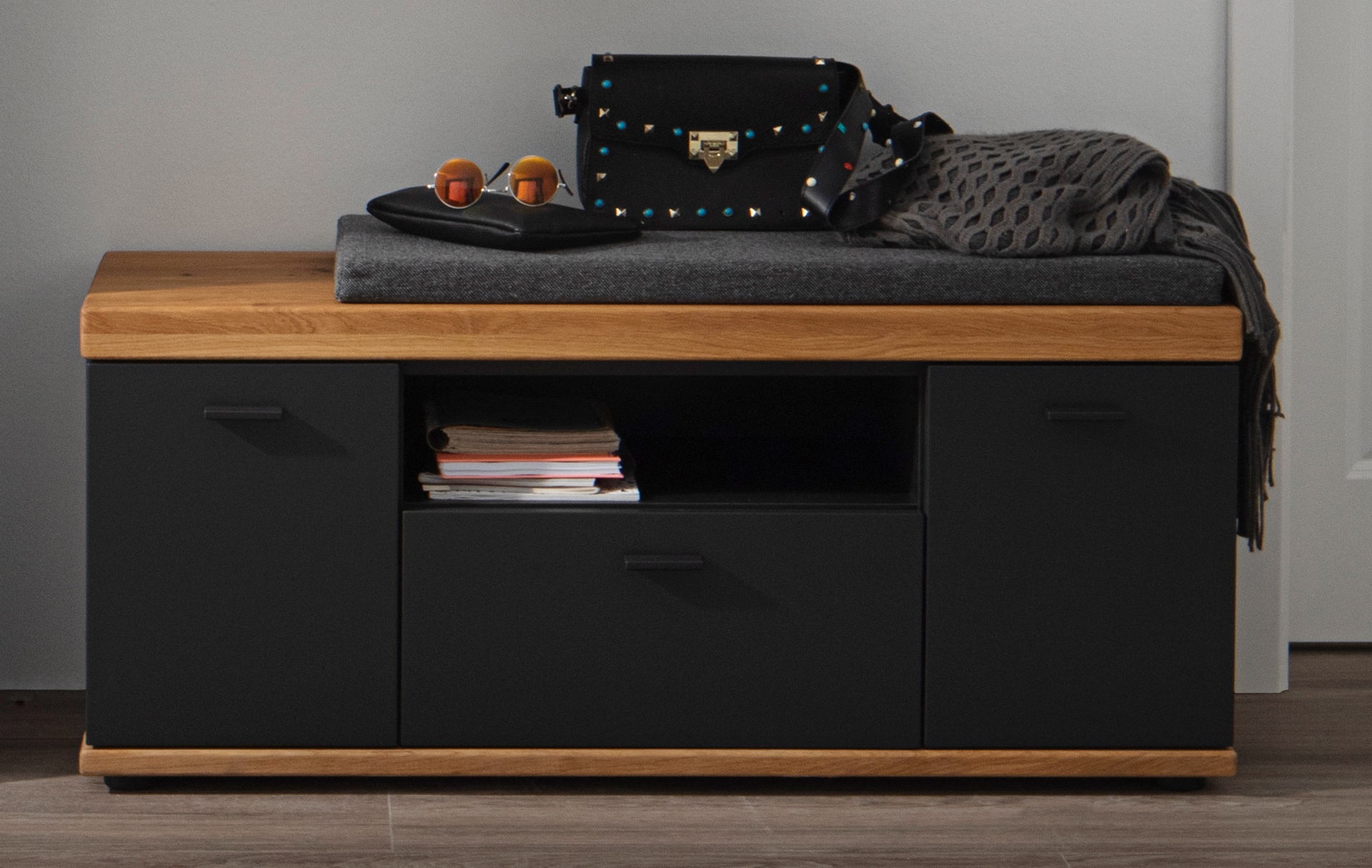 vito Garderobenbank BOGOTA 110 x 46 cm Wildeiche massiv/anthrazit